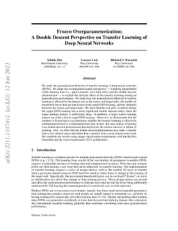 Frozen Overparameterization: A Double Descent Perspective on Transfer
  Learning of Deep Neural Networks