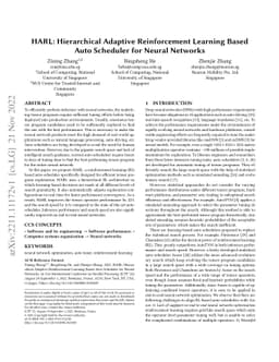 HARL: Hierarchical Adaptive Reinforcement Learning Based Auto Scheduler
  for Neural Networks