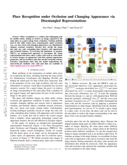 Place Recognition under Occlusion and Changing Appearance via
  Disentangled Representations