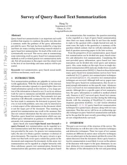 Survey of Query-based Text Summarization