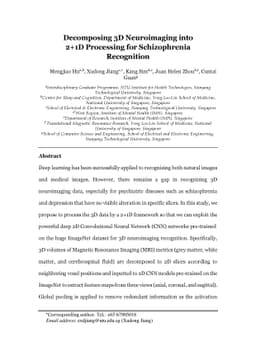 Decomposing 3D Neuroimaging into 2+1D Processing for Schizophrenia
  Recognition