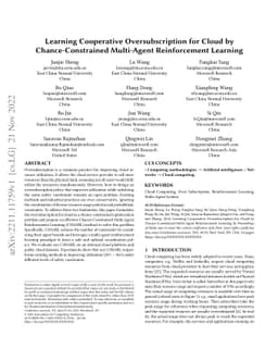 Learning Cooperative Oversubscription for Cloud by Chance-Constrained
  Multi-Agent Reinforcement Learning