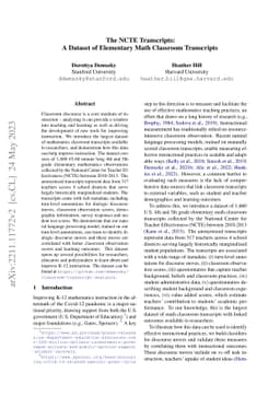 The NCTE Transcripts: A Dataset of Elementary Math Classroom Transcripts