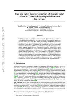Can You Label Less by Using Out-of-Domain Data? Active & Transfer
  Learning with Few-shot Instructions