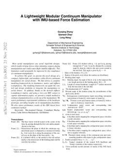 A Lightweight Modular Continuum Manipulator with IMU-based Force
  Estimation