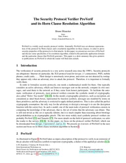The Security Protocol Verifier ProVerif and its Horn Clause Resolution
  Algorithm