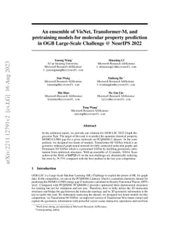 An ensemble of VisNet, Transformer-M, and pretraining models for
  molecular property prediction in OGB Large-Scale Challenge @ NeurIPS 2022