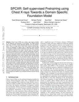 SPCXR: Self-supervised Pretraining using Chest X-rays Towards a Domain
  Specific Foundation Model