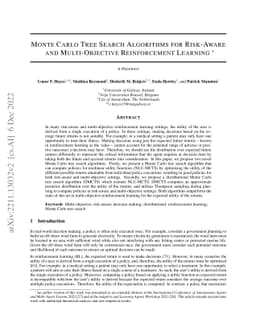 Monte Carlo Tree Search Algorithms for Risk-Aware and Multi-Objective
  Reinforcement Learning