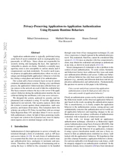 Privacy-Preserving Application-to-Application Authentication Using
  Dynamic Runtime Behaviors