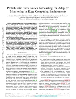 Probabilistic Time Series Forecasting for Adaptive Monitoring in Edge
  Computing Environments