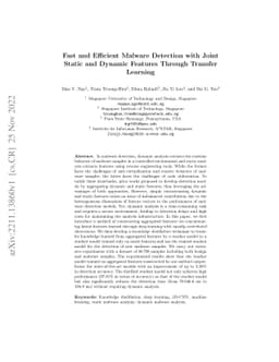 Fast and Efficient Malware Detection with Joint Static and Dynamic
  Features Through Transfer Learning