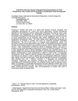 A Machine Learning, Natural Language Processing Analysis of Youth
  Perspectives: Key Trends and Focus Areas for Sustainable Youth Development
  Policies