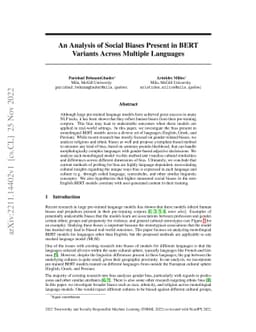 An Analysis of Social Biases Present in BERT Variants Across Multiple
  Languages