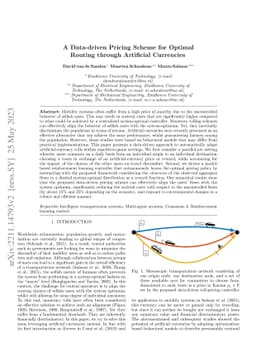 A Data-driven Pricing Scheme for Optimal Routing through Artificial
  Currencies