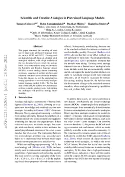 Scientific and Creative Analogies in Pretrained Language Models