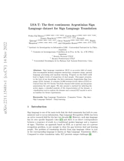 LSA-T: The first continuous Argentinian Sign Language dataset for Sign
  Language Translation