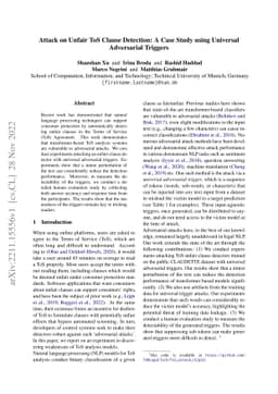 Attack on Unfair ToS Clause Detection: A Case Study using Universal
  Adversarial Triggers