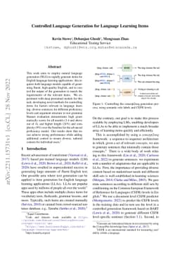 Controlled Language Generation for Language Learning Items