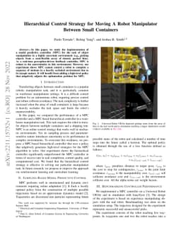 Hierarchical Control Strategy for Moving A Robot Manipulator Between
  Small Containers