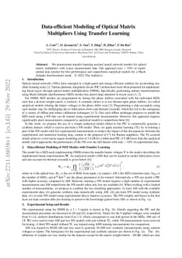 Data-efficient Modeling of Optical Matrix Multipliers Using Transfer
  Learning