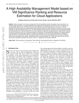 A High Availability Management Model based on VM Significance Ranking
  and Resource Estimation for Cloud Applications