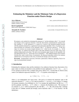Estimating the minimizer and the minimum value of a regression function
  under passive design