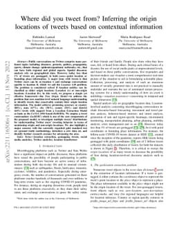 Where did you tweet from? Inferring the origin locations of tweets based
  on contextual information