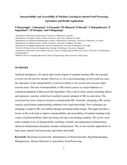 Interpretability and accessibility of machine learning in selected food
  processing, agriculture and health applications
