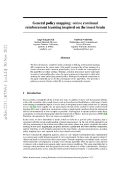 General policy mapping: online continual reinforcement learning inspired
  on the insect brain