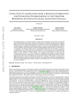 Using Text Classification with a Bayesian Correction for Estimating
  Overreporting in the Creditor Reporting System on Climate Adaptation Finance