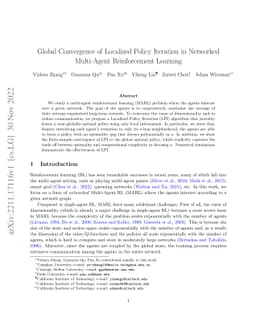 Global Convergence of Localized Policy Iteration in Networked
  Multi-Agent Reinforcement Learning