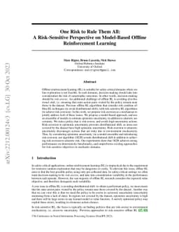 One Risk to Rule Them All: A Risk-Sensitive Perspective on Model-Based
  Offline Reinforcement Learning