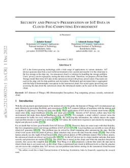 Security and Privacy-Preservation of IoT Data in Cloud-Fog Computing
  Environment
