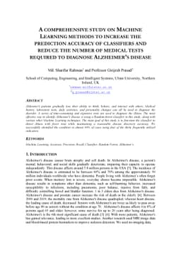 A Comprehensive Study on Machine Learning Methods to Increase the
  Prediction Accuracy of Classifiers and Reduce the Number of Medical Tests
  Required to Diagnose Alzheimer'S Disease