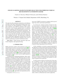 Online Learning-based Waveform Selection for Improved Vehicle
  Recognition in Automotive Radar