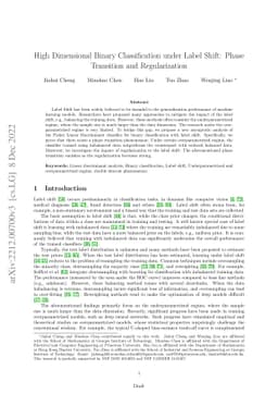 High Dimensional Binary Classification under Label Shift: Phase
  Transition and Regularization