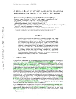 A Stable, Fast, and Fully Automatic Learning Algorithm for Predictive
  Coding Networks