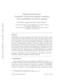 P(Expression|Grammar): Probability of deriving an algebraic expression
  with a probabilistic context-free grammar