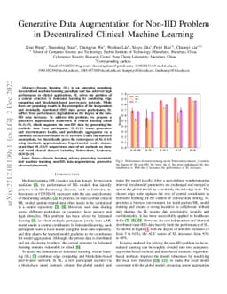 Generative Data Augmentation for Non-IID Problem in Decentralized
  Clinical Machine Learning