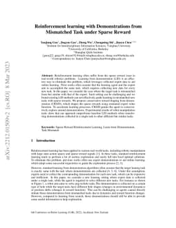 Reinforcement learning with Demonstrations from Mismatched Task under
  Sparse Reward