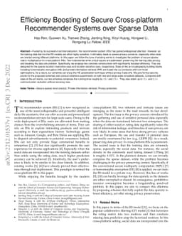 Efficiency Boosting of Secure Cross-platform Recommender Systems over
  Sparse Data