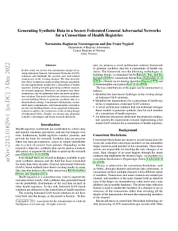 Generating Synthetic Data in a Secure Federated General Adversarial
  Networks for a Consortium of Health Registries
