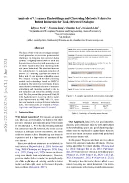 Analysis of Utterance Embeddings and Clustering Methods Related to
  Intent Induction for Task-Oriented Dialogue