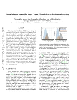 Block Selection Method for Using Feature Norm in Out-of-distribution
  Detection