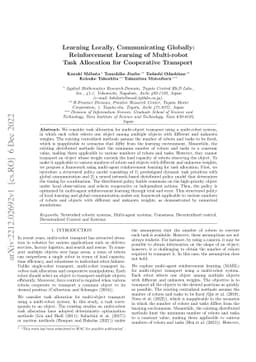 Learning Locally, Communicating Globally: Reinforcement Learning of
  Multi-robot Task Allocation for Cooperative Transport