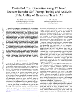 Controlled Text Generation using T5 based Encoder-Decoder Soft Prompt
  Tuning and Analysis of the Utility of Generated Text in AI