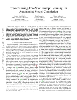 Towards using Few-Shot Prompt Learning for Automating Model Completion