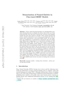 Memorization of Named Entities in Fine-tuned BERT Models