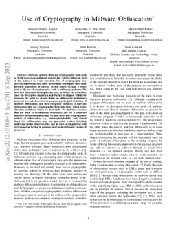 Use of Cryptography in Malware Obfuscation